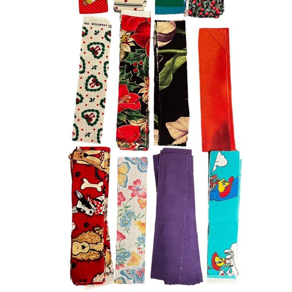 Lot of 78 Quilt Strips 6.5” x 1.5” Vintage Floral Christmas Dogs Plaid Tweetie - Picture 2 of 9